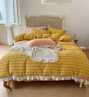 2022 spring french style retro sweet all cotton washed cotton four piece set pure cotton sleep naked quilt cover bed sheet