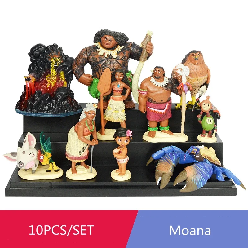 Фото Набор из 10 фигурок: Мультяшные герои из мультфильма «Моана» — Принцесса Ваиана, Мауи, Вождь Туй, Тала, Хейхей, Пуа. Декоративные фигурки из ПВХ. №1