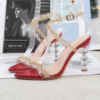 fashion shoes 2022 summer new pointed toe open toe pvc crystal chain high heels fashion wedding sexy womens high heel sandals