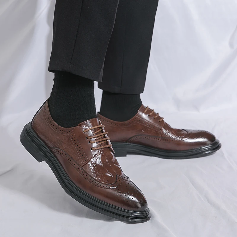 Туфли-Броги мужские на низком каблуке перфорированная искусственная кожа