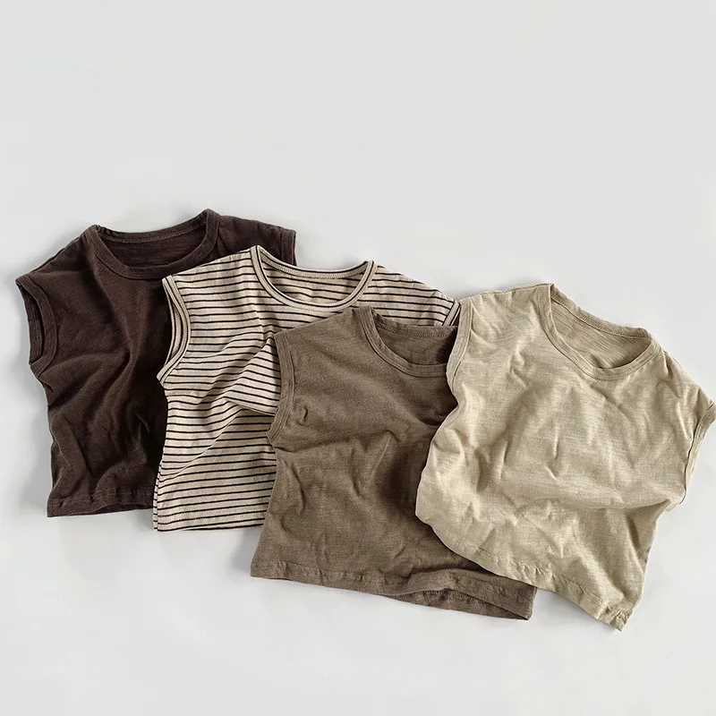 2022 Summer New Baby Sleeveless T Shirts Solid Children Vest Soft Cotton Boys Girls Casual Tops Comfortable Kids Vest T Shirts