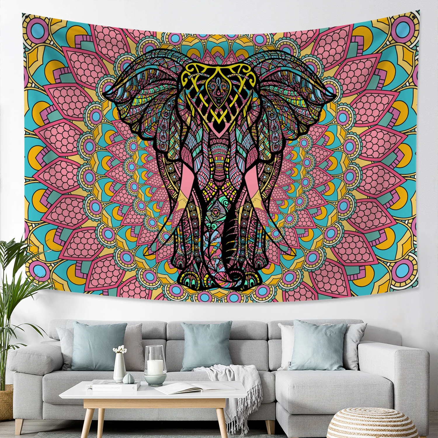

Elephant Indian Wall Tapestry Mandala Texture Print 100% Microfiber Fabric Hallway Bedroom Living Room Home Decor Wholesale