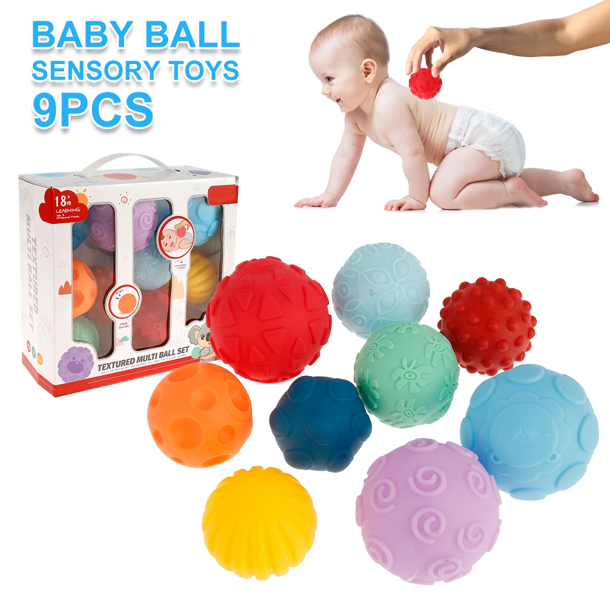 

9 Pcs Sensory Balls for Kids Textured Multi Ball Set Soft and Squeezy Tactile Sensory Toys Education Toy for Sensory Exploration