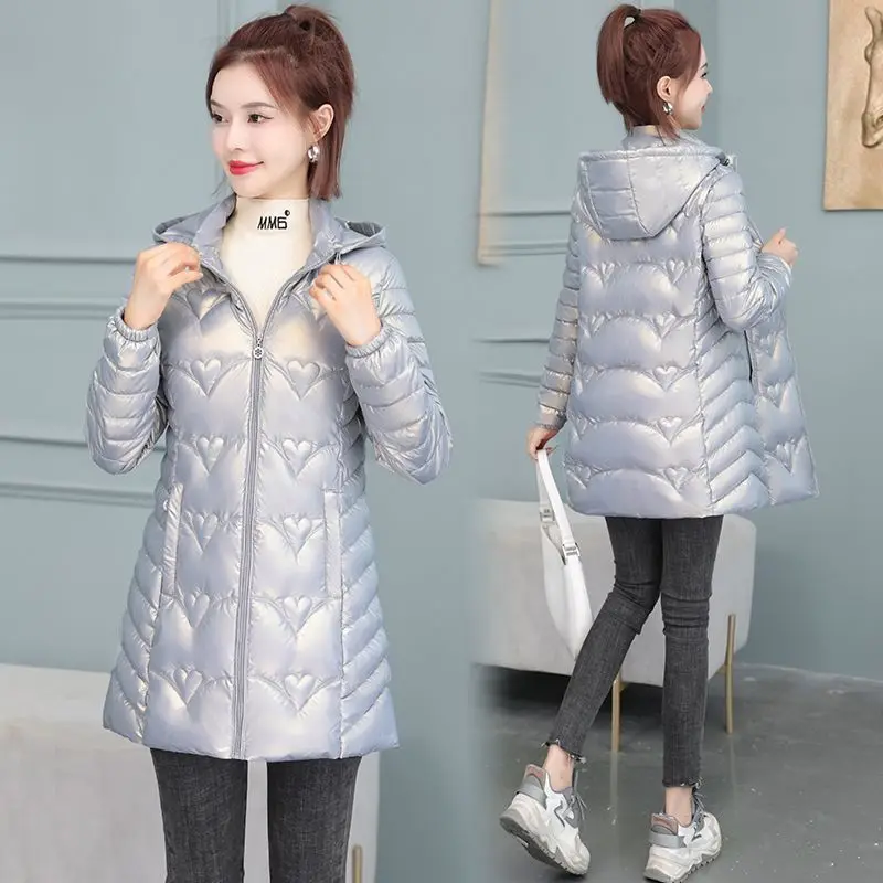 New Winter Coat for Women Coats Parkas Jackets Hooded Cotton Padded Jacket Bright Mid-length Coat Korean Fashion Super Hot Coat