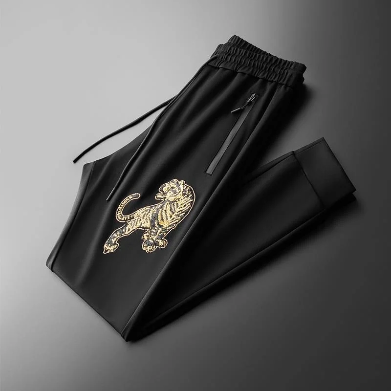 

Высококачественные мужские брюки с вышивкой в европейском стиле, повседневные универсальные спортивные брюки, модные брюки на осень и зиму