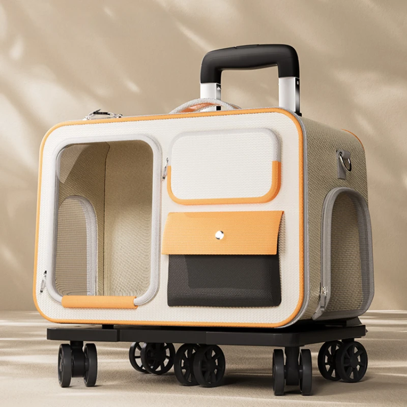 Портативная сумка для кошек вместительный дышащий рюкзак на колесиках домашних