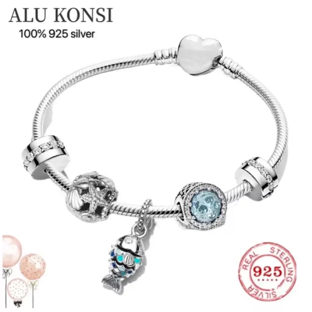 

100%925 Sterling silver European Fashion Charm Beaded Bracelet DIY Bangle For Women Couples Lover Original Gift Jewelry