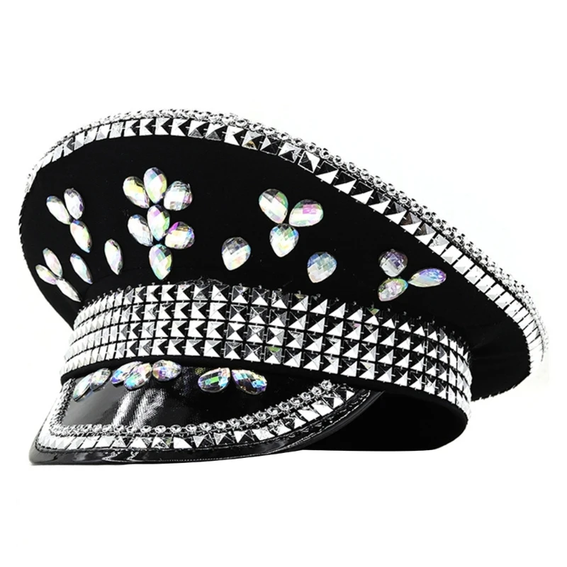 

Свадебная шляпа Sparkly Heavy Crystals Captain Hat для женщин Dancer Comedian D7WB