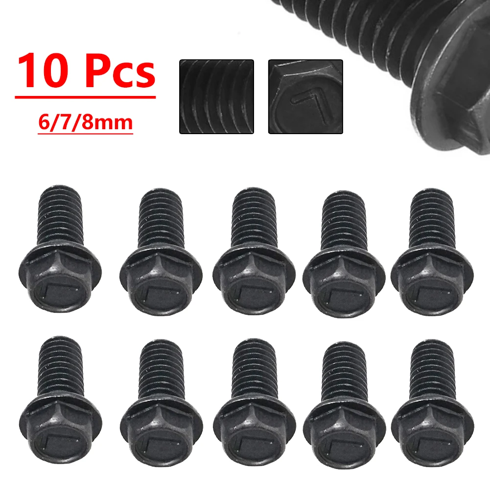 

10 Pcs Black Metal Screw Saw Blade Bolt 6mm/7mm/8mm Left Hand Thread Hex Head Flange Tool Parts Nut & Bolt Sets