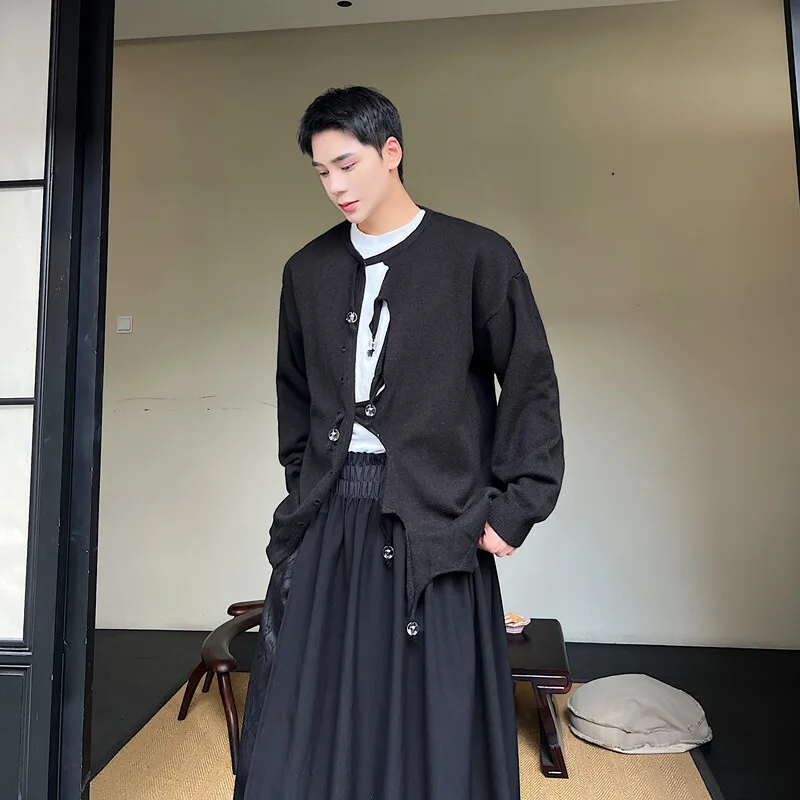 SYUHGFA нишевый дизайн мужской кардиган однотонный с круглым воротником