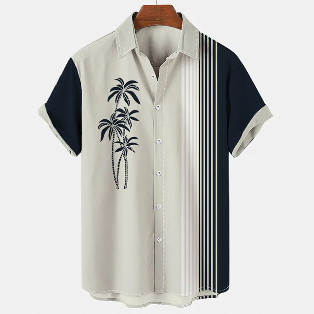 2023 Men's 3D Print Summer Short Clothes Coconut Casual Beach Lapel Luxury Shirt Loose And Breathable Sleeve Retro Top Harajuku