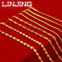 linjing 2022 new 24k gold necklace 45cm box chainwater ripplesingle water ripple necklace with chain for woman jewelry gift