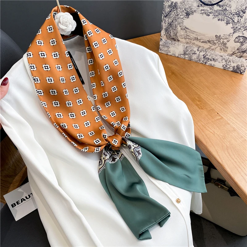 

Fashion Satin Silk Skinny Hair Scarf Women Luxury Headband Band Ribbon Summer Shawl Wrap Bandana Female Foulard