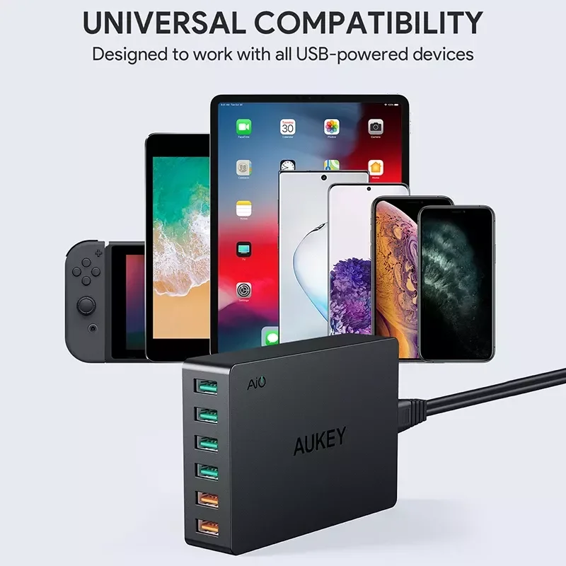 AUKEY PA-T11 6 USB порт 60 Вт Быстрое настенное зарядное устройство с вилкой EU US UK зарядная