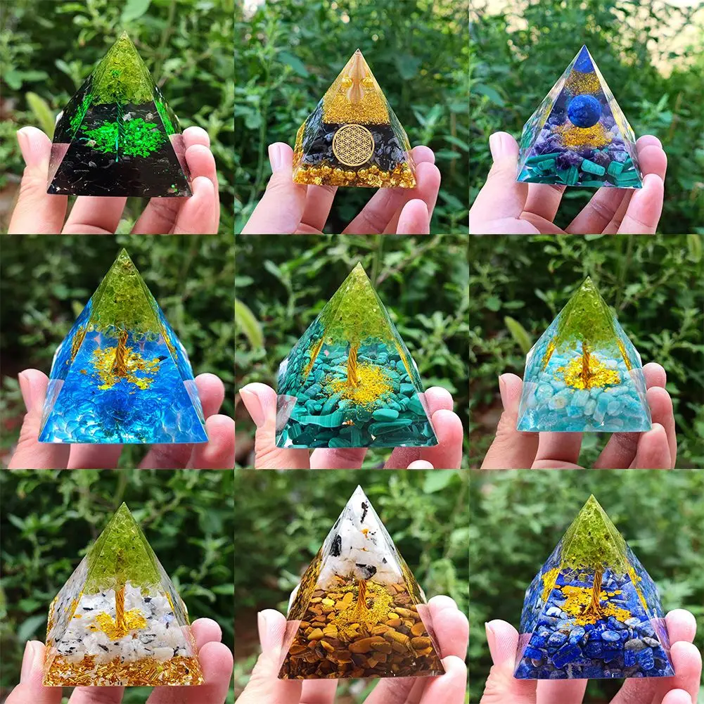 

1pcs Amethyst Crystal Healing Orgonite Pyramid Obsidians Chakra Energy Orgone Stones Ornaments Crafts Office Home Decoration