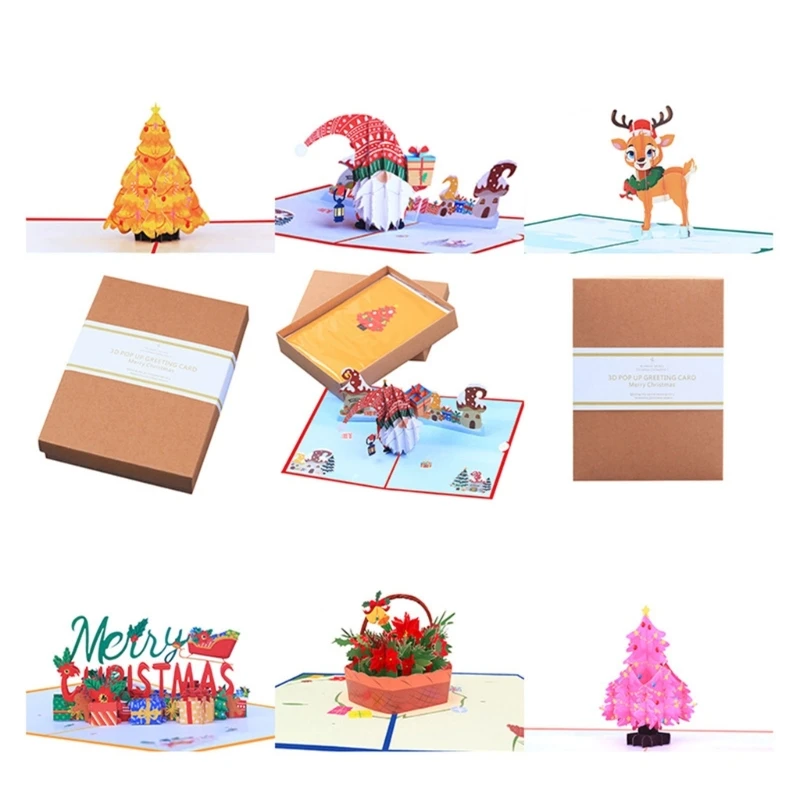 

3D Christmas Card Set Gift Boxes Blessing Children Girl Boys Festival
