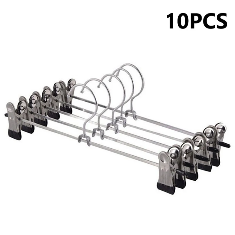 

10pcs Coat Hangers Strong Clothes Hanger Drying Rack For Trouser Skirt Pants Non-Slip Stainless Steel Hangers Clothes Adjustable