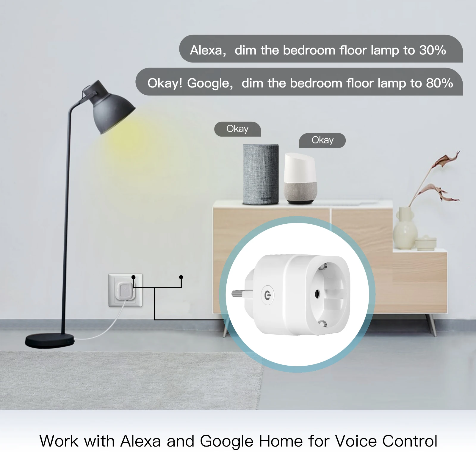 Фото Умная розетка MOES с Wi-Fi, таймер регулировки яркости для приложения Tuya Smart Life, Amazon Alexa Google, голосовое управление, ЕС/Великобритания/США №5