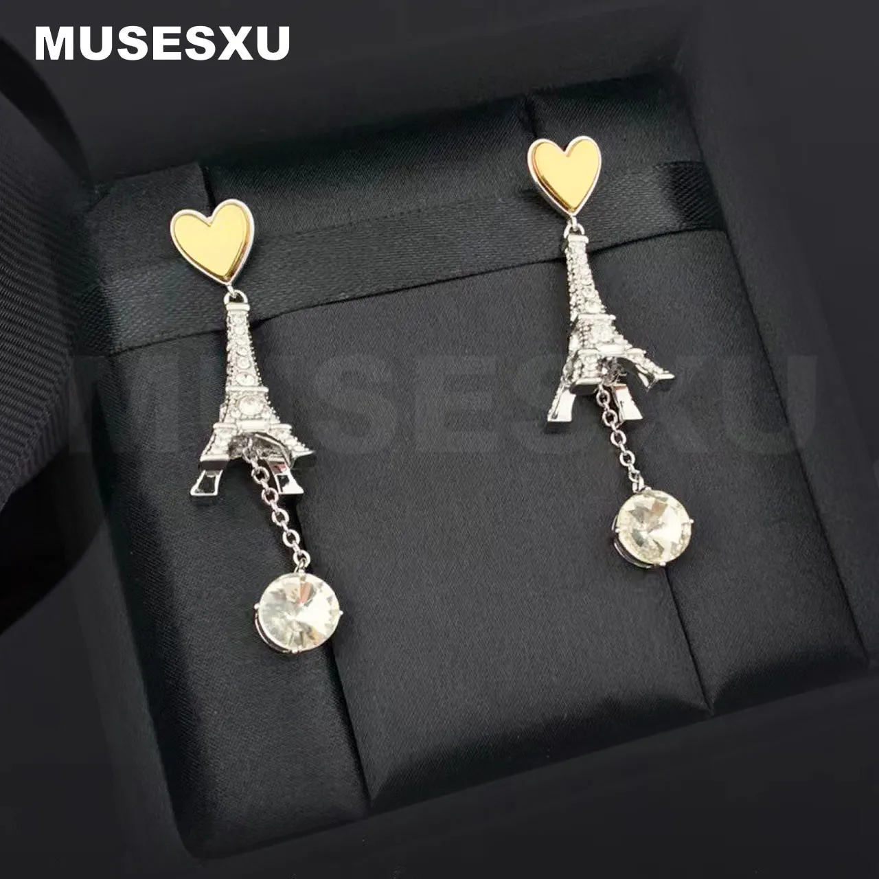 

2022 Jewelry & Accessories Classic Brands Paris Iron Tower Large Zircon Pendant Golden Love Earrings For Women's Party Gift