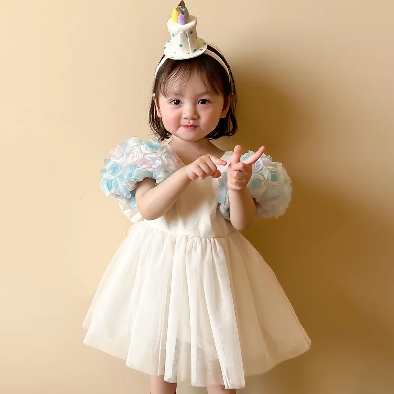

Girls Dress Fashion Flower Sleeve Princess Dress Children Clothing