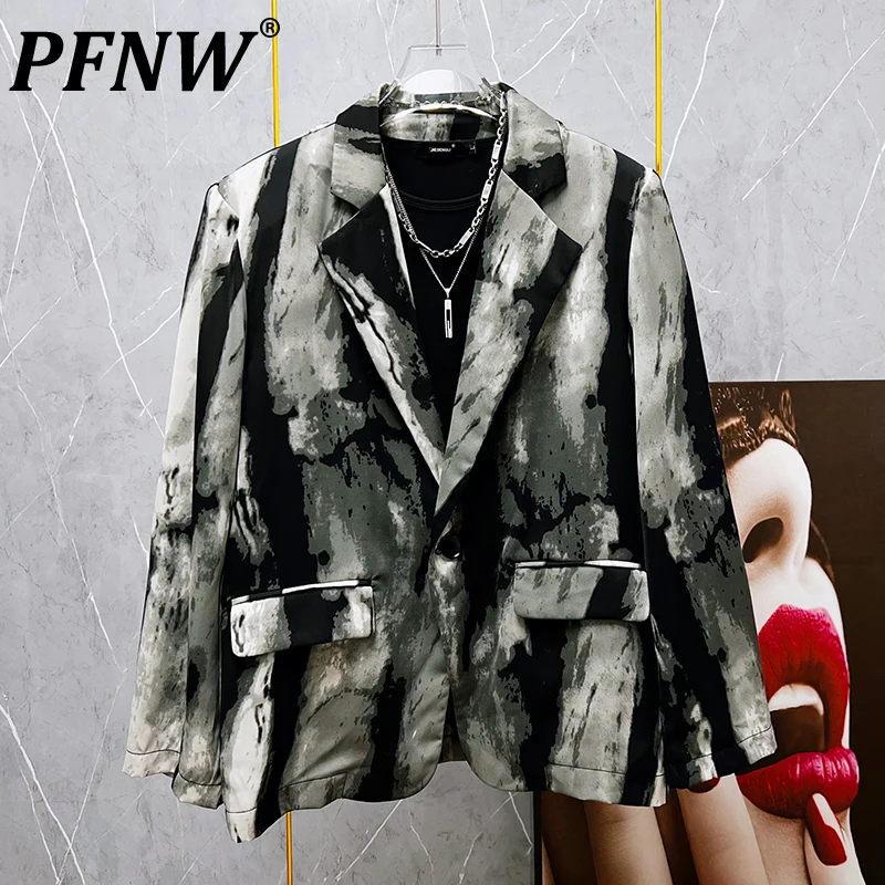 

PFNW Spring Autumn New Men's Personality Vintage Blazers Color Contrast Niche Loose Casual Fashion Street Versatile Suit 28A3134