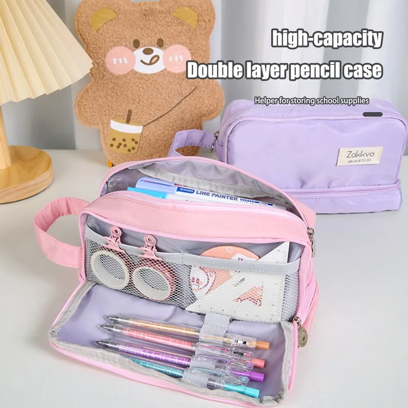 

Японская милая сумка для карандашей для девочек, милая сумочка для ручек, вместительная косметичка, плюшевые Школьные принадлежности, студенческие канцелярские принадлежности