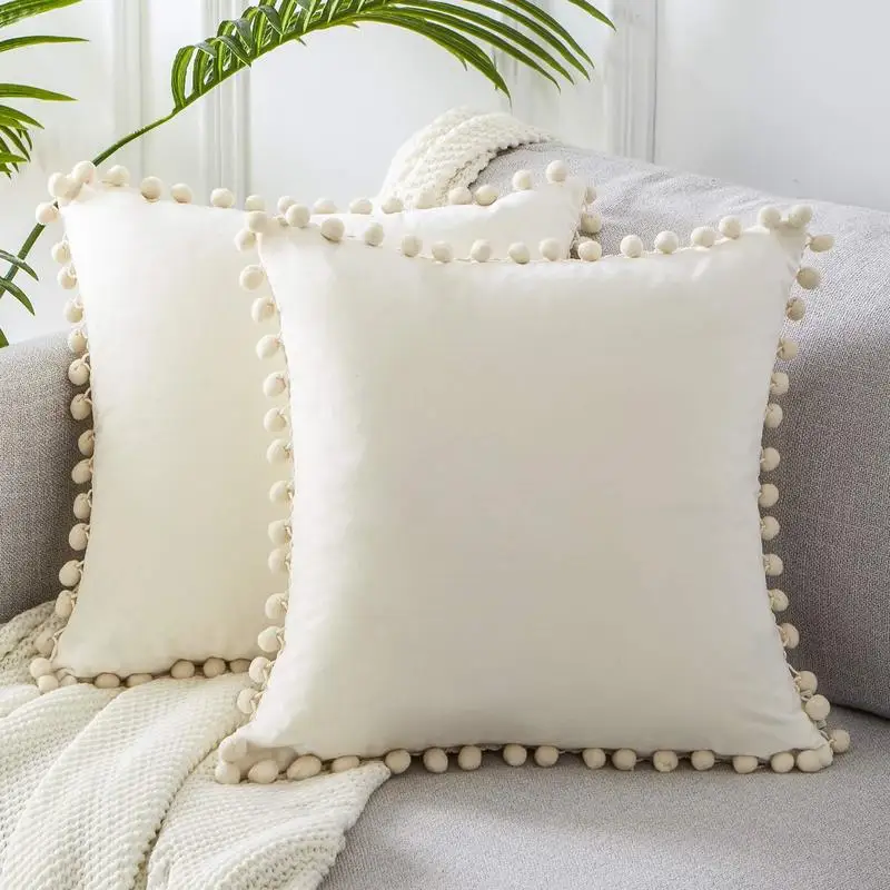 

Soft Velvet Cushion Cover with Pompom Ball White Yellow Blue Pillow Cover Bedroom Sofa Decoration Pillow Cases 30x50cm/45x45cm