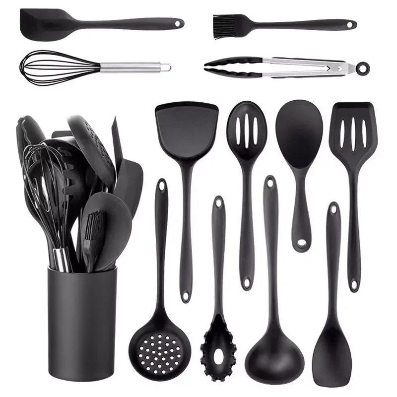 

JANKNG Black Silicone Kitchenware Non-stick Cooking Tool Spatula Ladle Egg Beaters Shovel Soup Cookware Utensil Kitchen Cookware