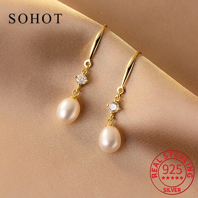 

Женские серьги-подвески из серебра 925 пробы, с жемчугом и цирконом