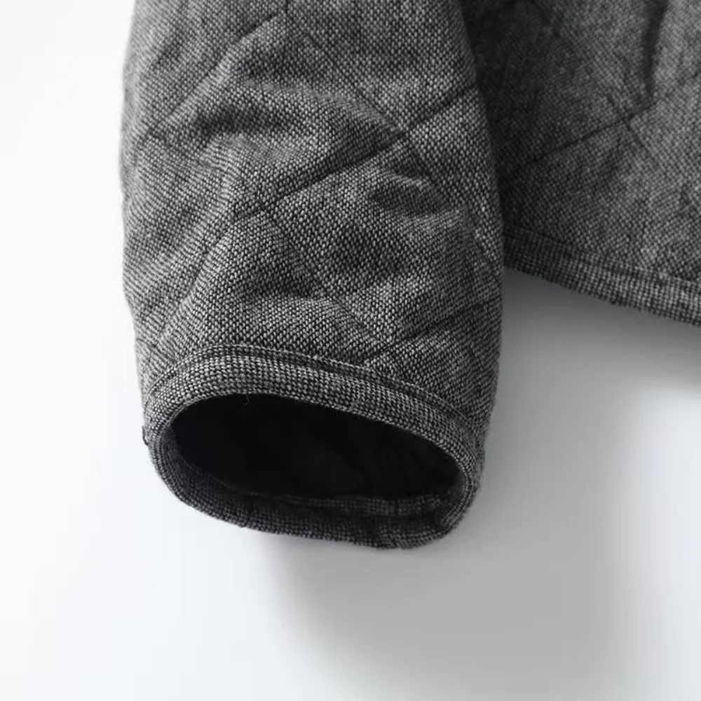 Женская стеганая тонкая хлопковая куртка с круглым вырезом и ромбовидной сеткой