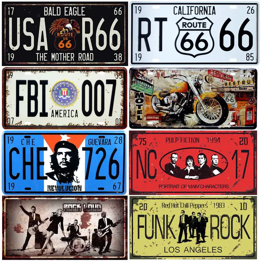 

USA Vintage Metal Tin Signs Route 66 Car Number License Plate Plaque Poster Bar Club Wall Garage Home Decoration 15*30cm A133