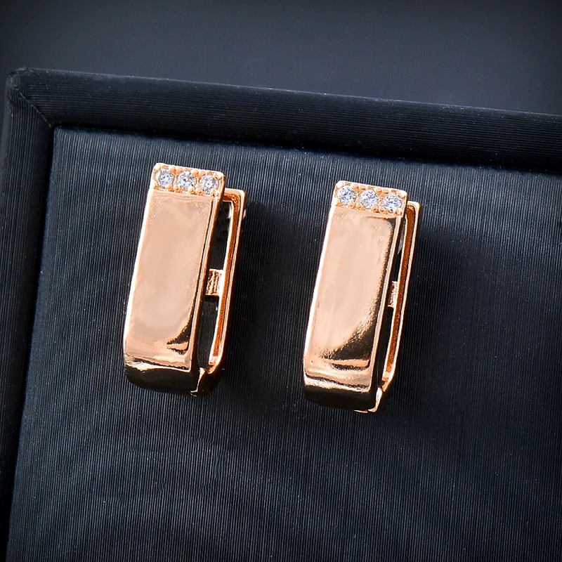 

SINLEERY Classic 585 Rose Gold Color Square Earrings for Women Cubic Zirconia Hot Fashion Jewelry wedding accessories ZD1 SSP