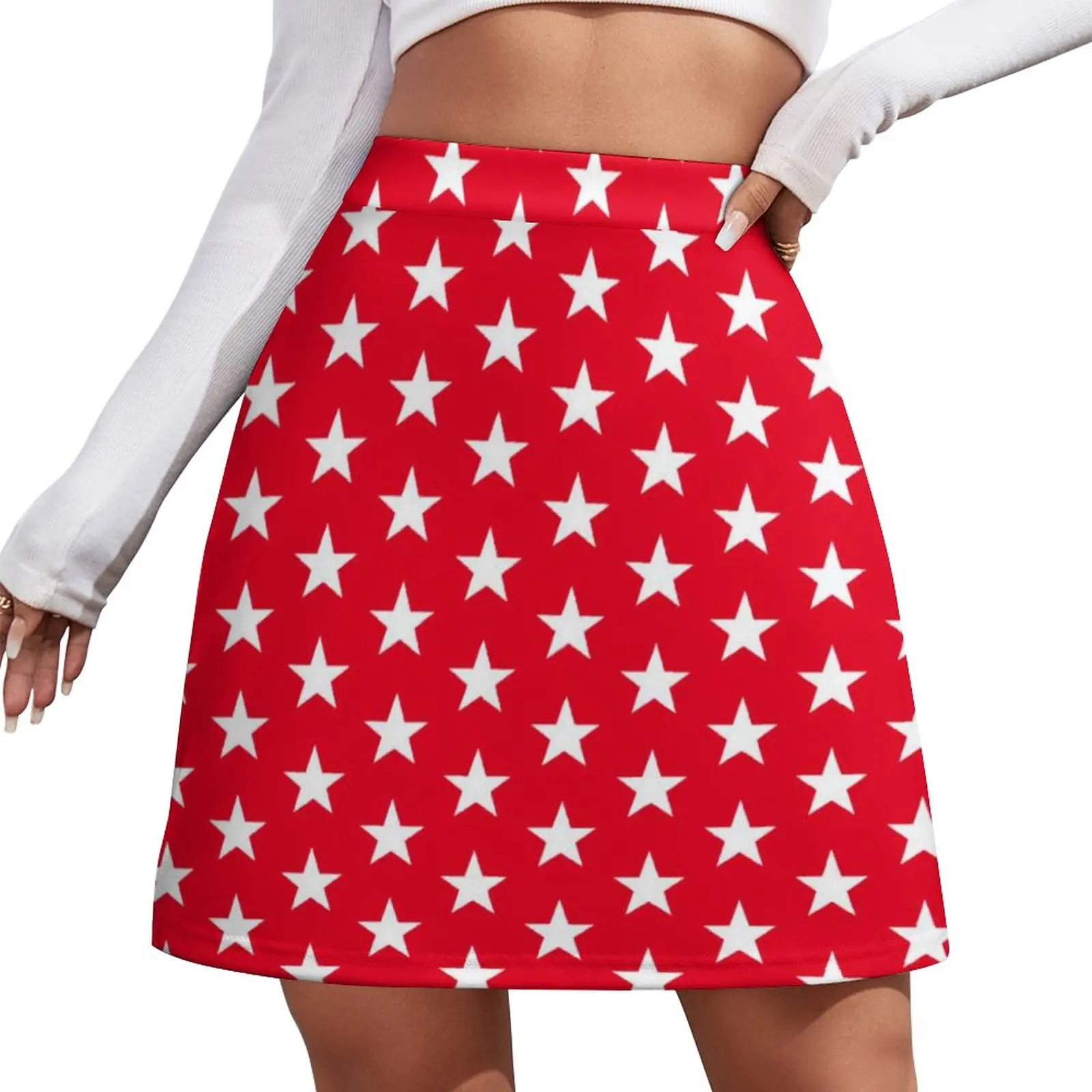 

White Red Star Skirt Summer Athletic July 4th Stars Print Korean Fashion Casual A-line Skirts Kawaii Mini Skirt Big Size Clothes