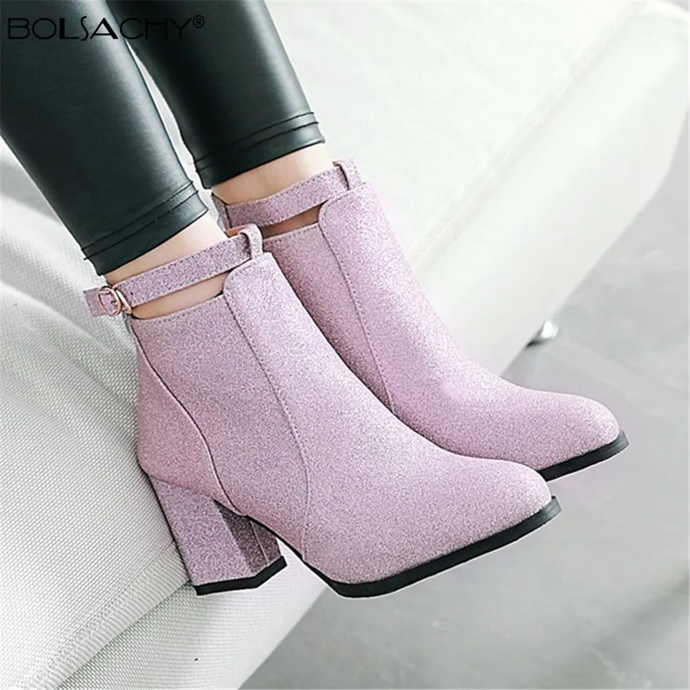 New 2022 Autumn Winter New Woman High heels Ankle Booties Women Boots Sequined Cloth Dress Shoes Goth Boots Purple Black Gold