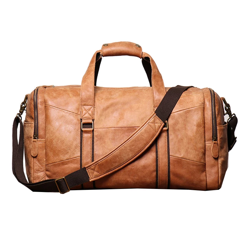 

Unisex Genuine Leather Travel Tote Business Big Weekend Bag Real Cowskin Duffle Bag Hand Luggage Men Large capacity 55cm Handbag