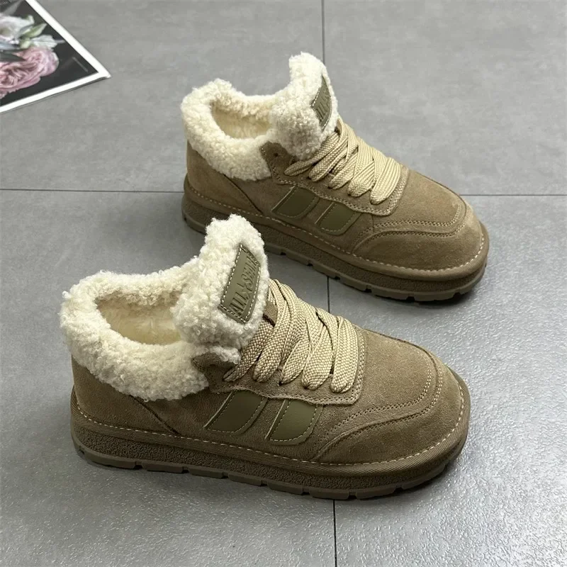 Зимние женские сохраняющие тепло ботинки на платформе из хлопка Модные низкие
