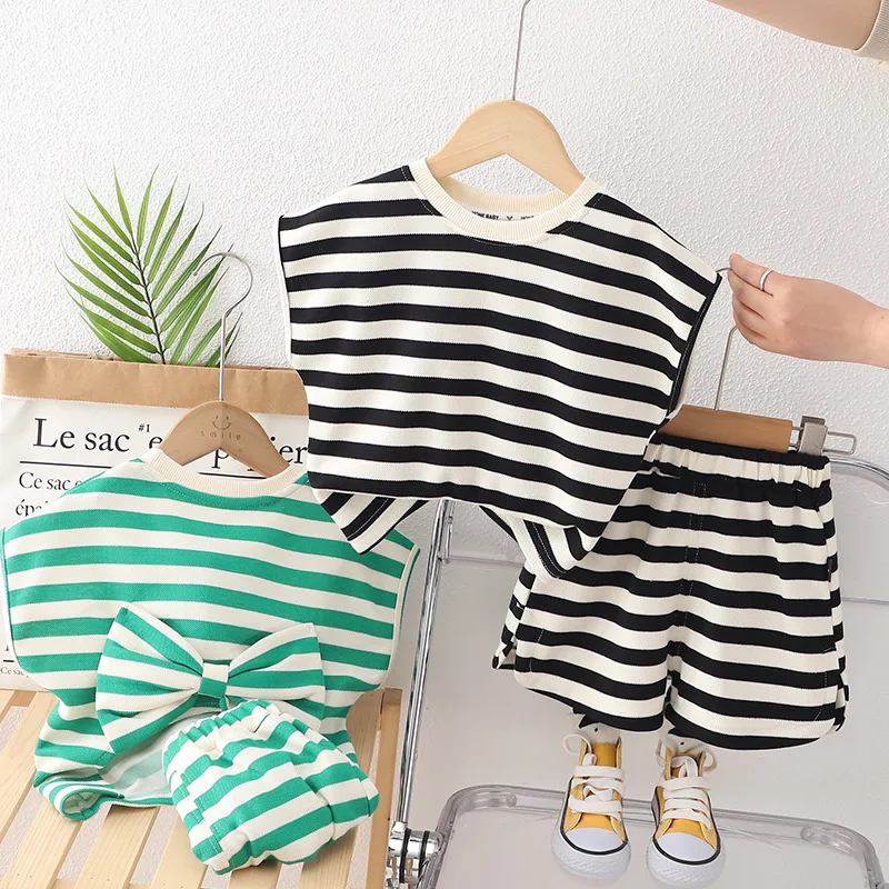 

Summer Casual Baby Girl Clothing Suit 2023 Korean Fashion Sweet 2Pcs Children Suit Strap Cotton Kids Clothes Set for 1-5Y