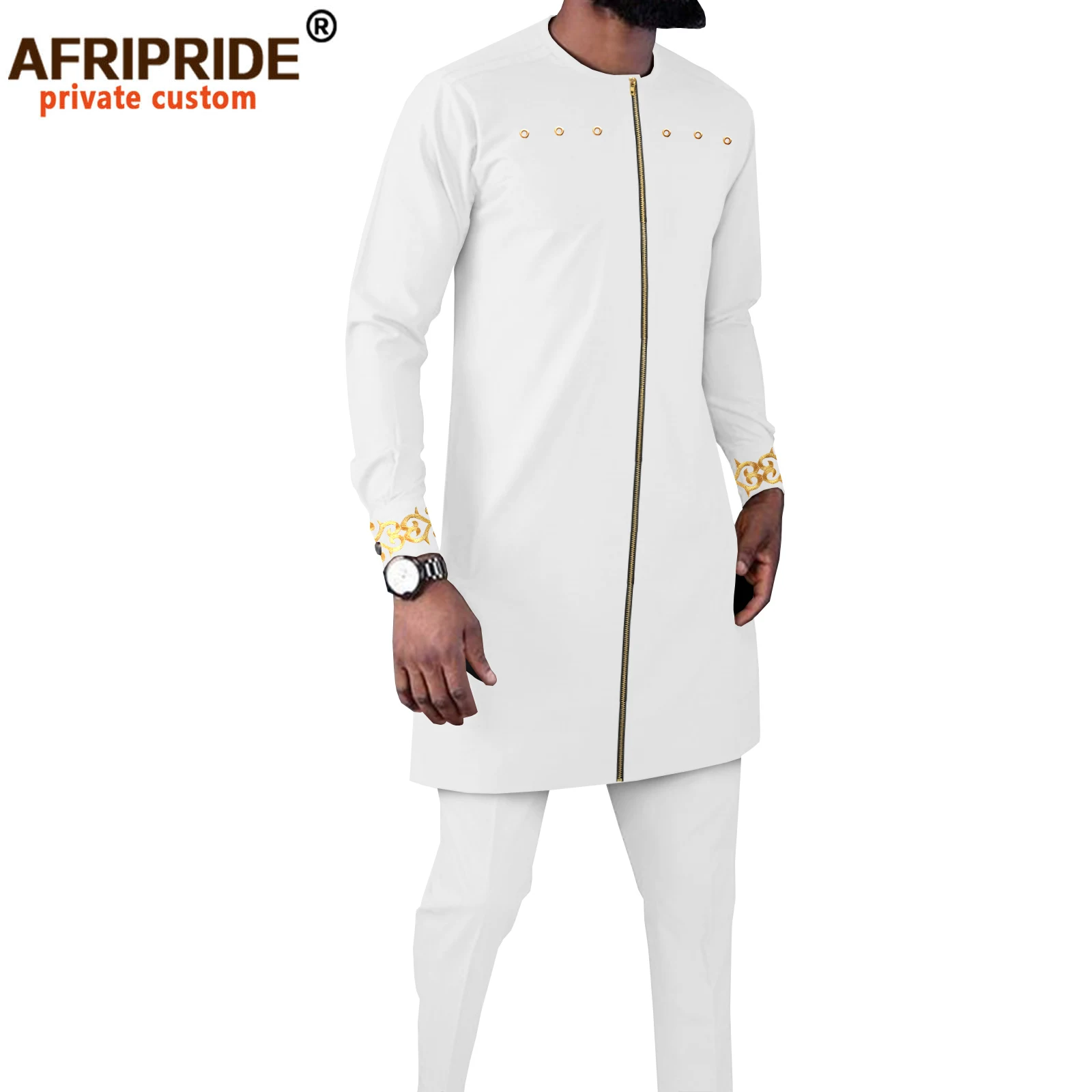 

African Clothes for Men Embroidery Zip Blazer and Ankara Pants 2 Piece Set Dashiki Outfits for Party Wedding Evening A2116029