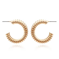 luxhoney fashion creative gold plated twisted wire telephone handsets cord c shape hoop earring for women ol in party