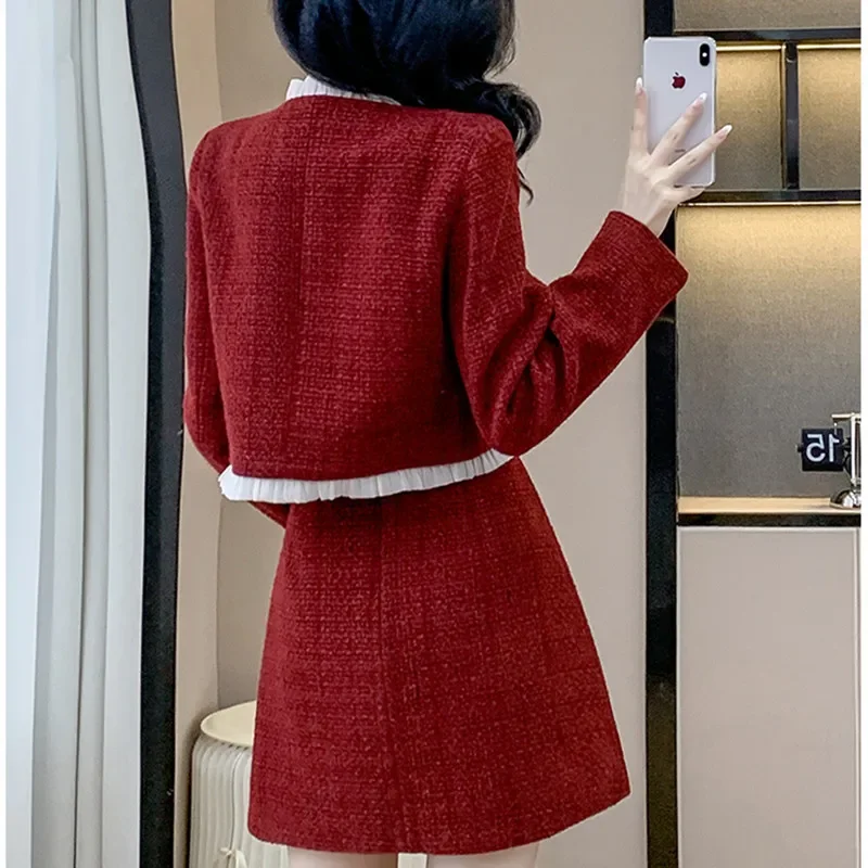 Новый осенне-зимний женский элегантный твидовый костюм с короткой юбкой модная
