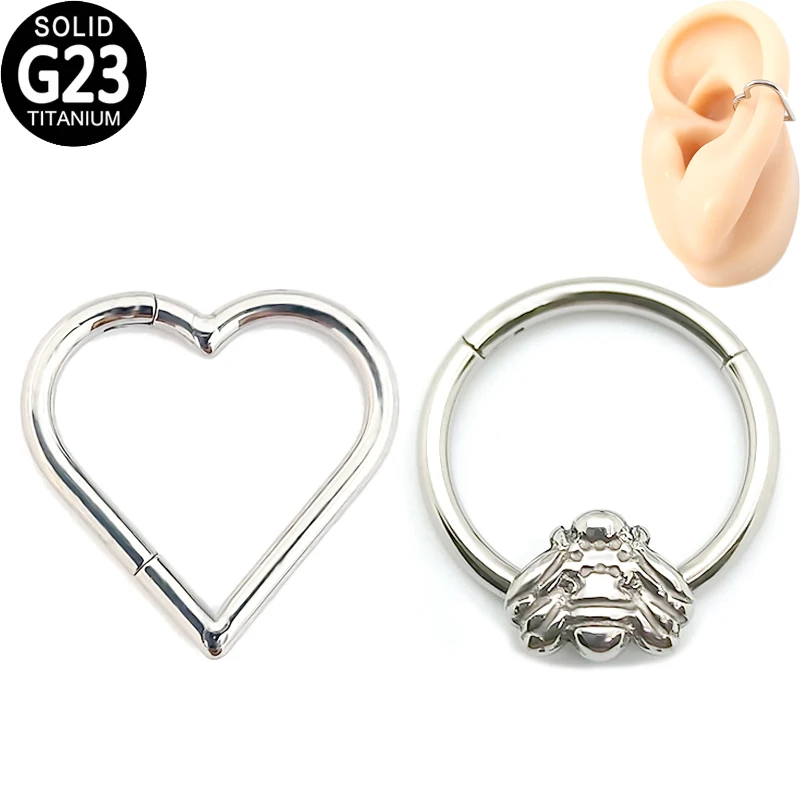 

G23 Titanium Nose Piercing Ring Bee Heart Hoop Hinged Segment Septum Clicker Ear Cartilage Tragus Nose Studs for Women Jewelry