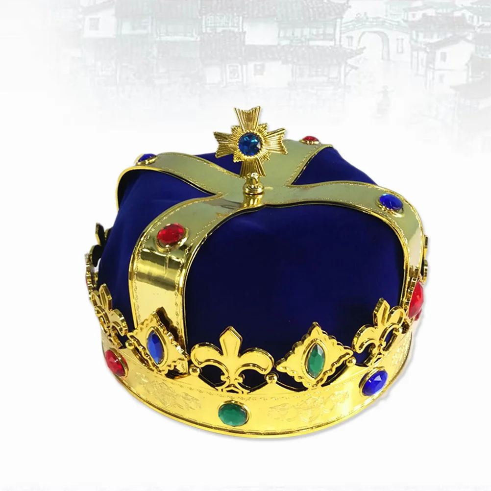 

Kids Crown Hat Blue Suits Men Kings Crowns Jewel Gold Set Boys Prom Adults Cosplay Party Costume Accessories