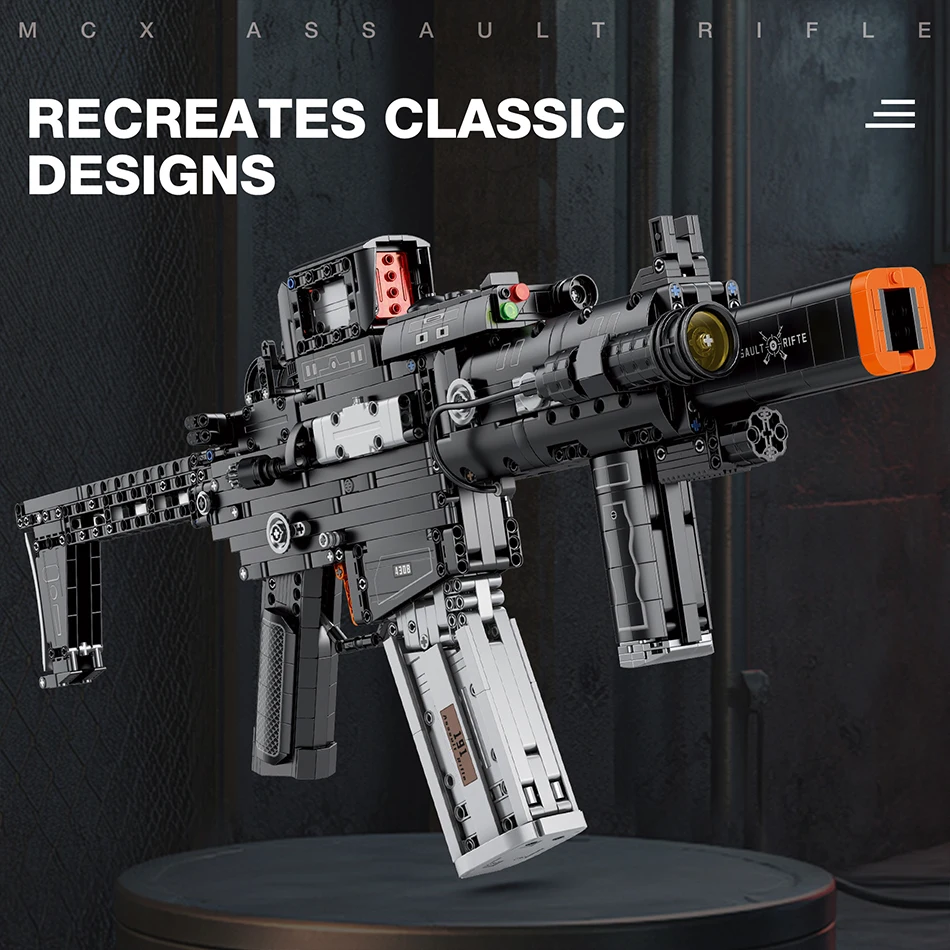 Фото MOC Военный SIG MCX Штурмовая винтовка Модель Строительные блоки WW2 Армейское стреляющее оружие Пули Кирпичи Игрушки для взрослых Дети Подарки №2