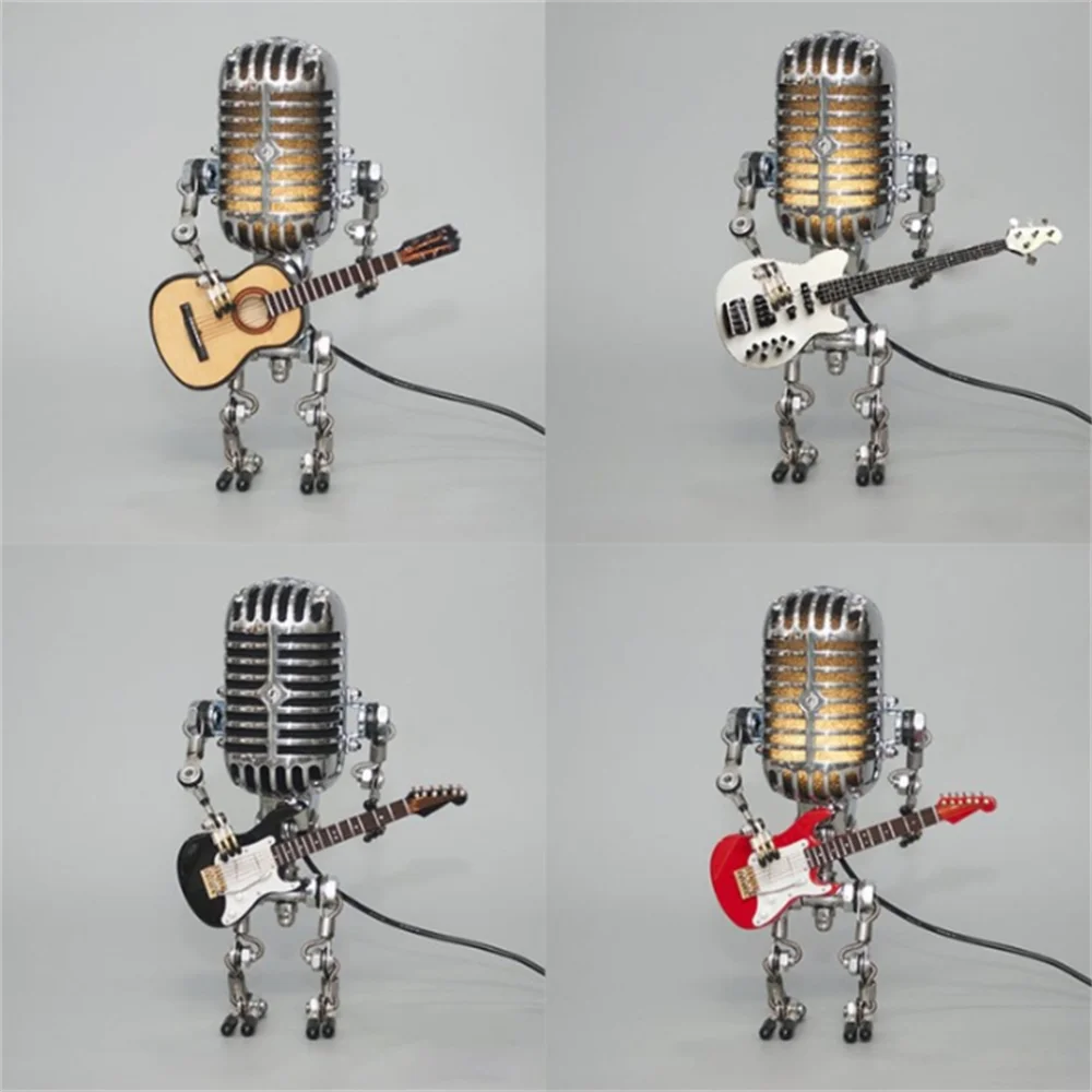 

2023 Fashion Cross Border Vintage Microphone Desk Lamp Robot With Guitar Very Cool Gift For Birthday And Household Decoration