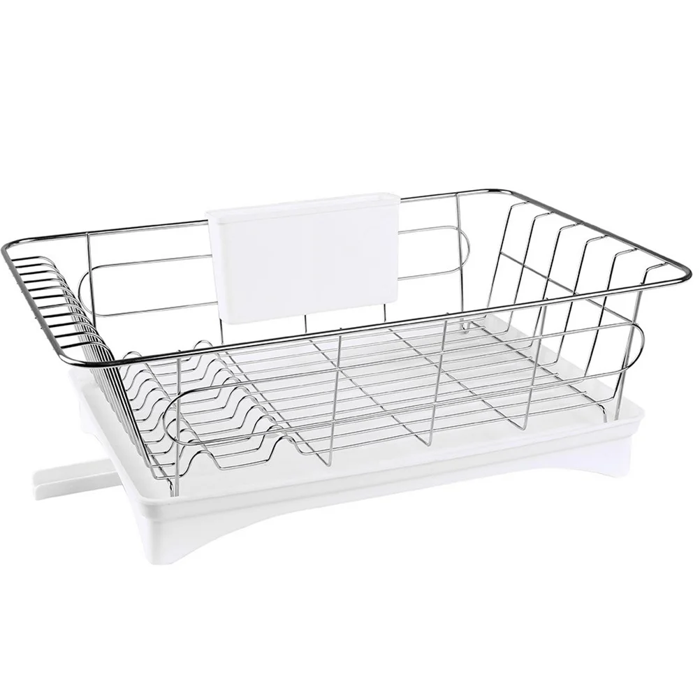 

Dish Rack Drainer Holder Kitchen Drying Organizer Steel Cutlery Plate Stainless Tray Strainer Wooden Shelf Sink Drain Utensil