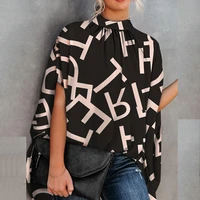 casual loose womens blouse fashion batwing sleeve print o neck shirts top 2022 spring summer office lady blouses elegant tops