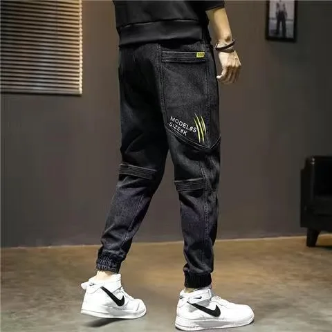 Spring Summer Baggy Men's Cargo Jeans Fashion Harlan Cotton Streetwear Harajuku Pants Joggers Elastic Waist Trousers Male M-5XL