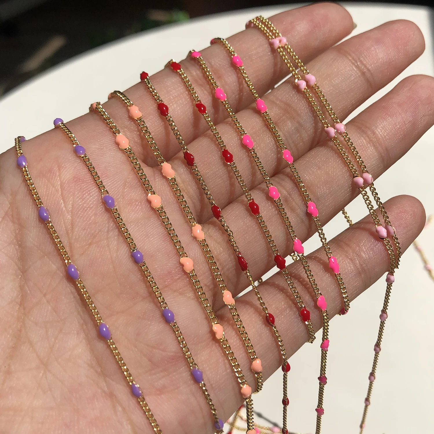 

WholesaleFashion Gold Color Chain Heart Stone Beads for Jewelry Making DIY Personality Bracelets Necklaces Ankles Accessories 1M