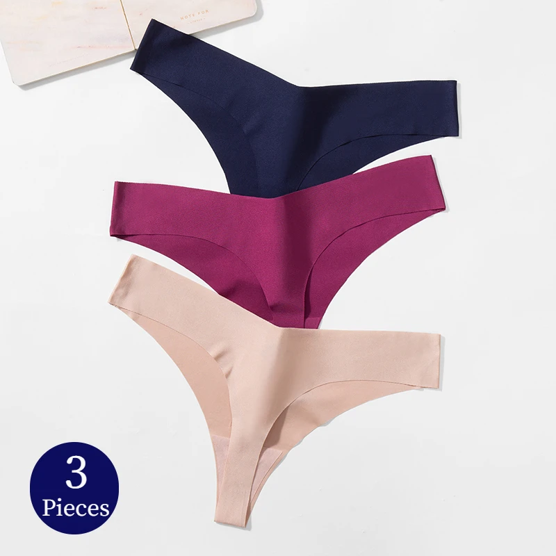 

WarmSteps 3PCS/Set Women's Panties Seamless Thongs Silk Satin Female Underwear Sexy Lingerie Sports Cozy G-Strings Fashion Panty