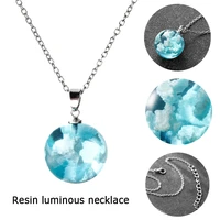 fashion blue sky white cloud chain necklace luminous transparent women resin rould ball jewelry choker unisex jewelry accessory